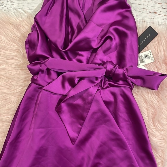 NWT Aidan Mattox Magenta Purple Satin Cowl Neck Cocktail Midi Dress - Picture 11 of 13